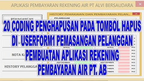 20 Coding Tombol Hapus di Userform1 Pemasangan Pelanggan VBA Excel Aplikasi Pembayaran Rekening Air