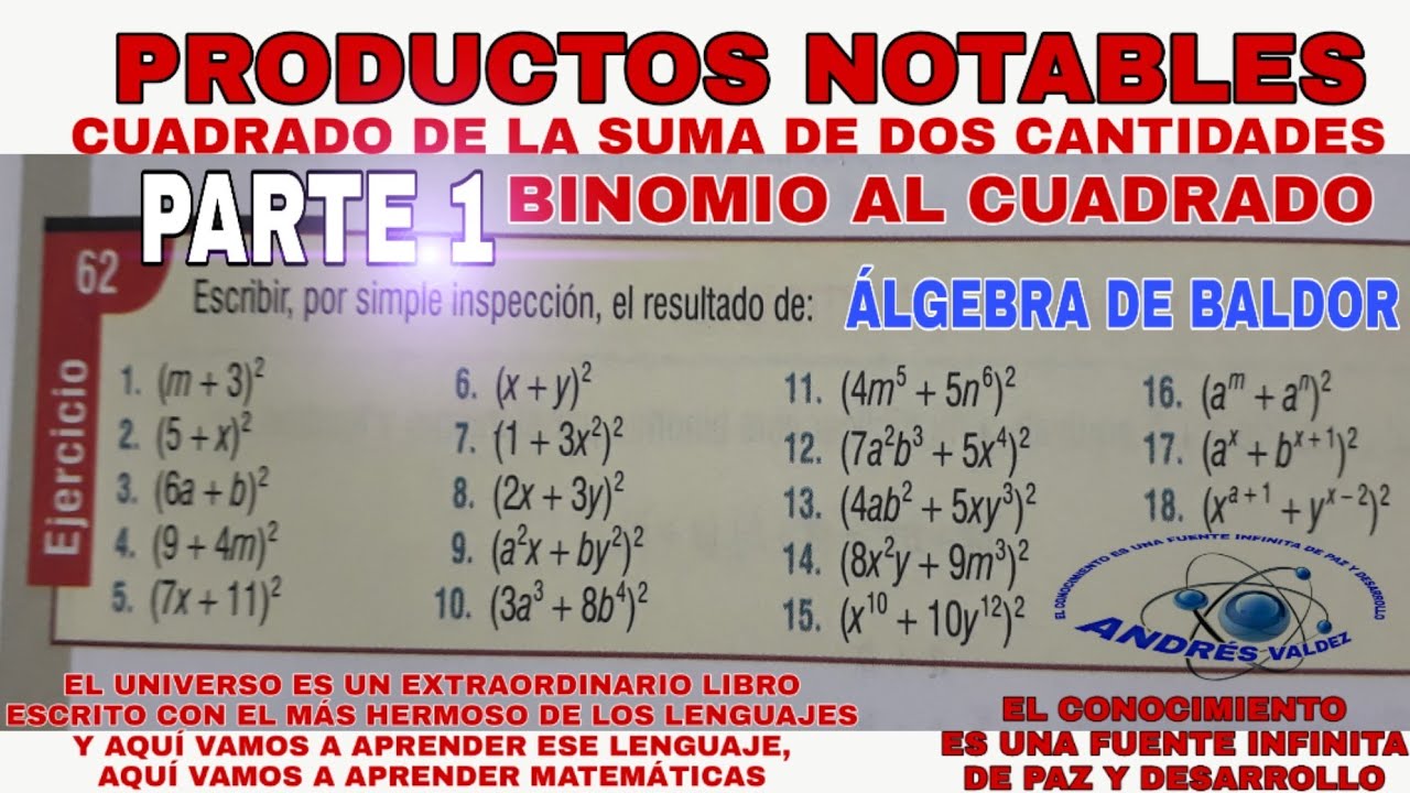 PRODUCTOS NOTABLES - BINOMIO AL CUADRADO ÁLGEBRA DE BALDOR EJERCICIO 62