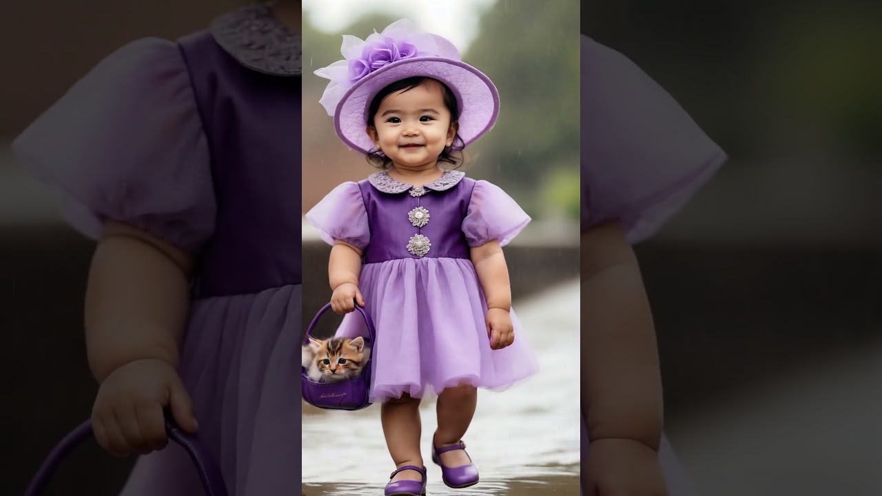 Little Lady in Purple with Her Adorable Kitten! 💜🐾