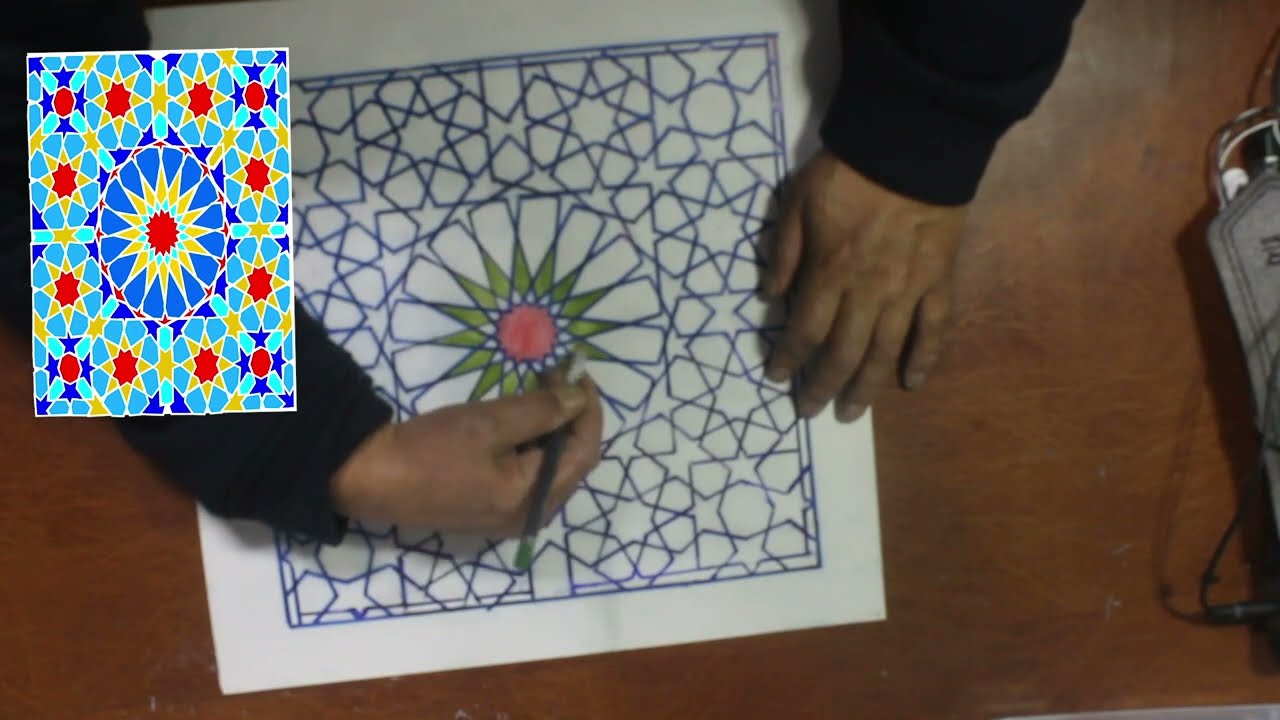 كيفية رسم رسمة الشطاشية المحاطة بالثمانيات من فن التسطير و الزخرفة و الفنون الإسلامية