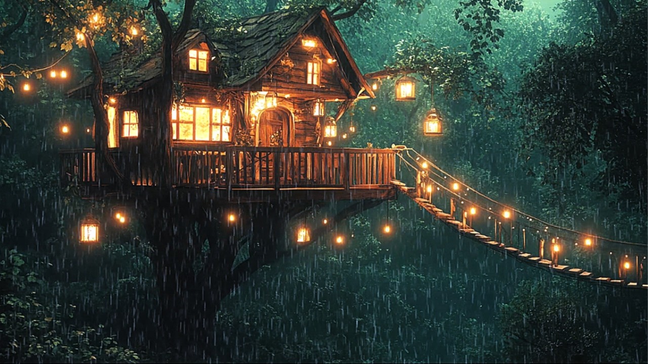 Treehouse Sanctuary – 10 Hours of Soaking Rain for Deep Sleep & Relaxation