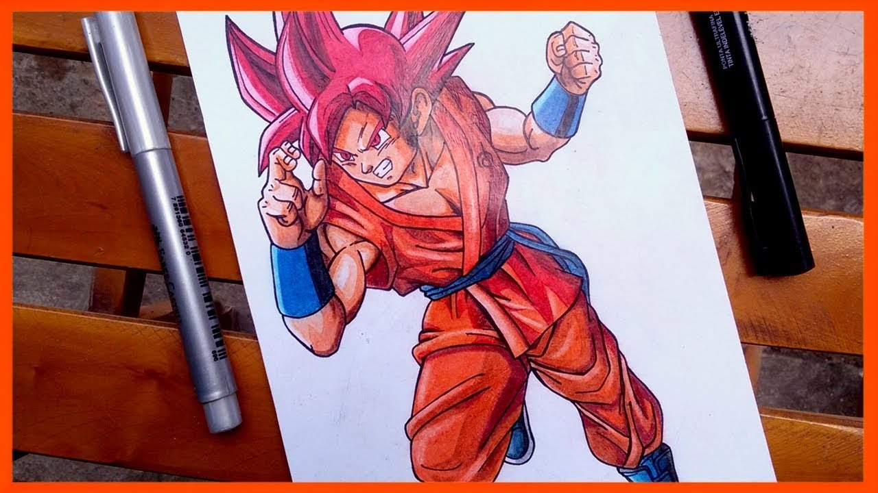 Como Desenhar Goku Super Saiyan Deus Passo a Passo, Desenhando o Goku SSJ  Deus 