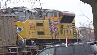 Two UPRR Engines Up Front & UP# 3034 Was The DPU On This Coal Drag At Elmhurst Illinois