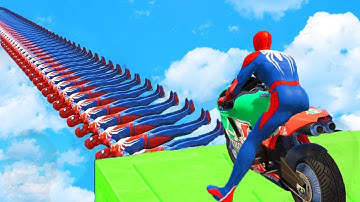 SPIDERMAN and Motorcycles with Superheroe Obstacles Challenge - GTA 5