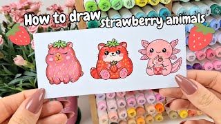 How to Draw Cute Strawberry Animals🍓
