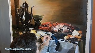 Art Reproduction (Pieter Claesz - Still Life with Lobster) Hand-Painted Oil Painting