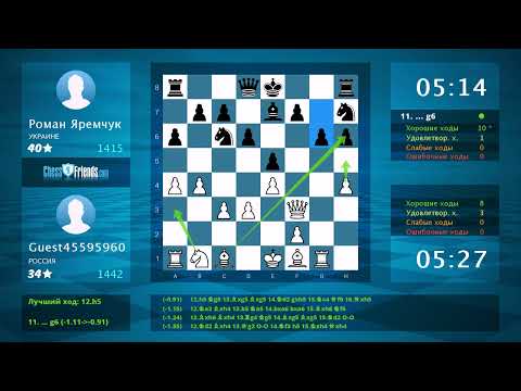 Видео: Анализ шахматной партии: Guest45595960 - Роман Яремчук, 1-0 (по ChessFriends.com)