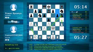 Анализ шахматной партии: Guest45595960 - Роман Яремчук, 1-0 (по ChessFriends.com)