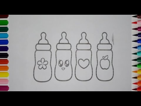 how to draw & colour baby milk bottle | easy milk bottle drawing | kids ...