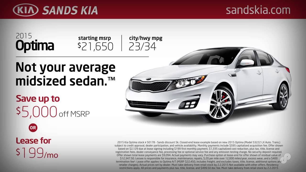 2015 Kia Optima Purchase or Lease Specials Sands Kia January 2015 SP