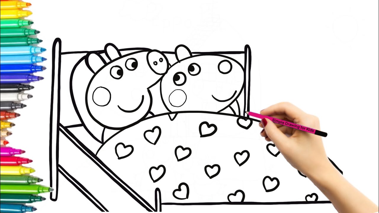 Drawing and Coloring Peppa Pig | Peppa Pig Goes Sleepover - YouTube