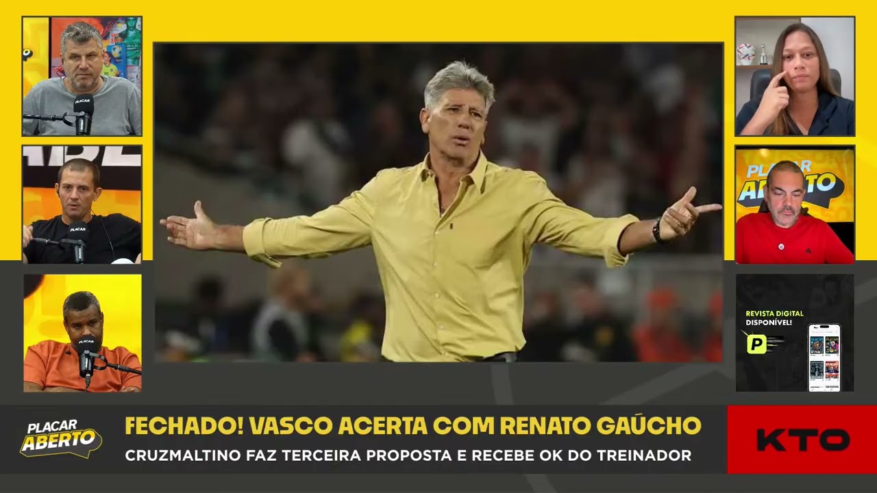 VASCO ACERTA A CONTRATAÇÃO DE RENATO GAÚCHO, BOM NOME? | Corte do Placar Aberto
