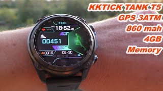 видео: KKTick Tank T5 Спортивные смарт-часы 1,43-дюймовый AMOLED, 3ATM, Память 4 ГБ GPS в автономном режиме картинка: KKTick Tank T5 Спортивные смарт-часы 1,43-дюймовый AMOLED, 3ATM, Память 4 ГБ GPS в автономном режиме