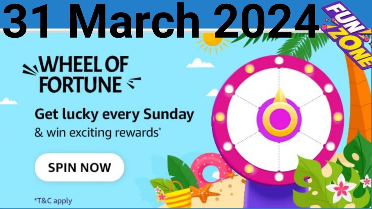 Amazon Wheel of fortune quiz answer today ||  Amazon Sunday spin and win quiz answer ||31/03/24