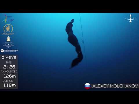 Gold medal freedive with fins to 126m, Alexey Molchanov, AIDA WC 2017.