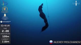 Gold medal freedive with fins to 126m, Alexey Molchanov, AIDA WC 2017.