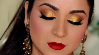 STEP-BY-STEP PARTY GOLD SMOKEY EYE MAKEUP TUTORIAL (हिंदी में/Hindi)