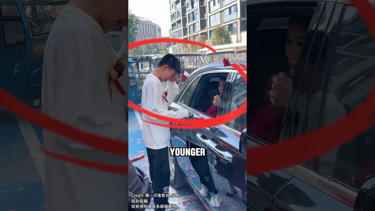 The boy's reaction when he saw his sister getting married.