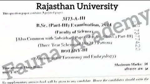 RU BSc Final Botany 3rd Paper 2024 Rajasthan University