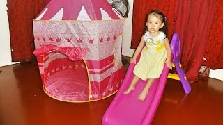 Indoor and Outdoor Crown Princess Pink Castle Tent for Girls - Play House by Poco Divo and Small Indoor Slide. This is our gift to 