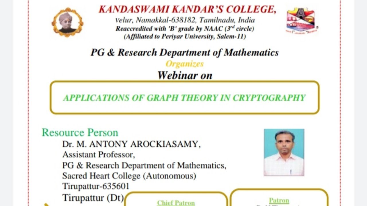 " APPLICATIONS OF GRAPH THEORY IN CRYPTOGRAPHY " - Dr. M. Antony Arockiasamy