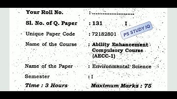 Environmental Science, Ability Enhancement Compulsory Course (AECC-I) PREVIOUS QUESTION PAPER 2018