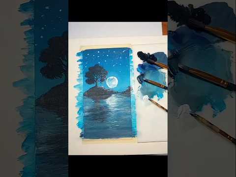 Acrylic painting moonlight scenery. #acrylicpainting #moonlight #artvideo #drawing #painting #shorts