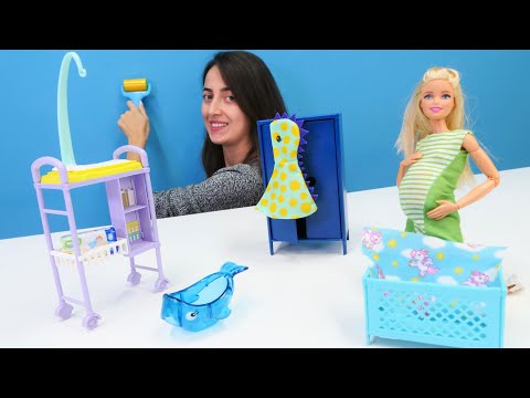 Hamile Barbie'nin bebeği için alışveriş yapıp odasını hazırlıyoruz. Sevcan ile Barbie oyunları