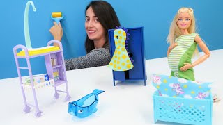 Hamile Barbie'nin bebeği için alışveriş yapıp odasını hazırlıyoruz. Sevcan ile Barbie oyunları