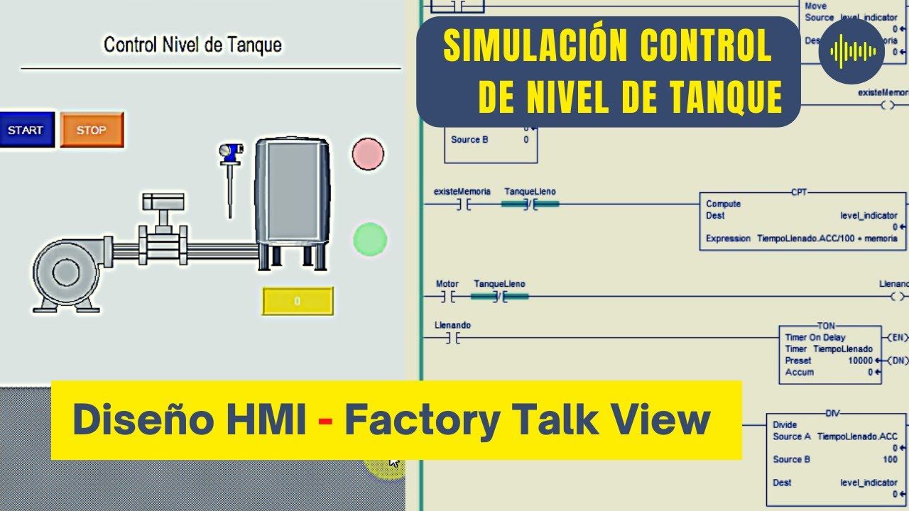 Diseño HMI - CONTROL NIVEL DE TANQUE Factory Talk View + RSLogix5000 |  VIDEO TUTORIAL