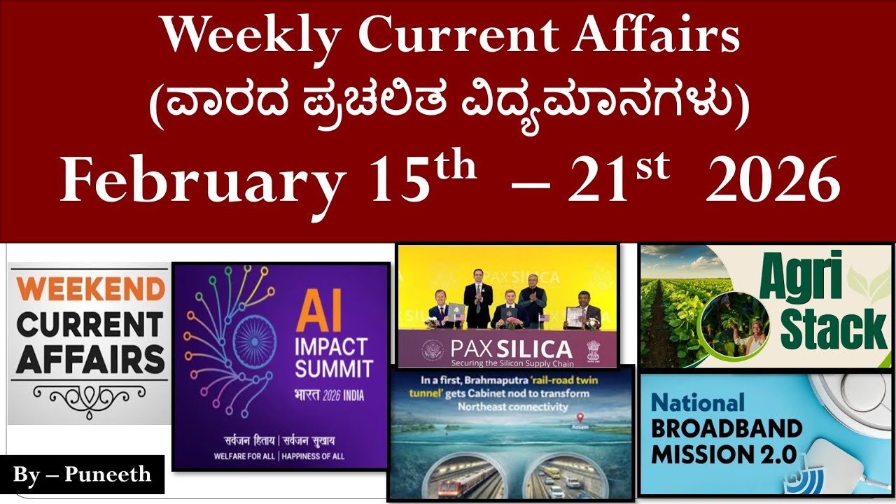 Sunday Special| February 15-21 Current Affairs MCQ 2026|ವಾರದ ಪ್ರಚಲಿತ ಘಟನೆಗಳು|Group C/Group B/KAS/IAS