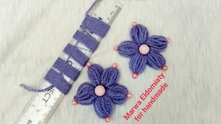 كروشية وردة بالمسطرة بدون استخدام ابرة الكروشية  woolen flower craft with ruler