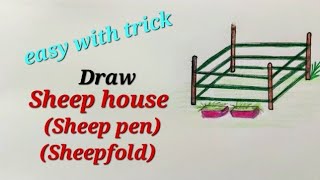 Sheep house drawing easy for kids, Sheep pen drawing easy, Sheepfold drawing,house of sheep drawing