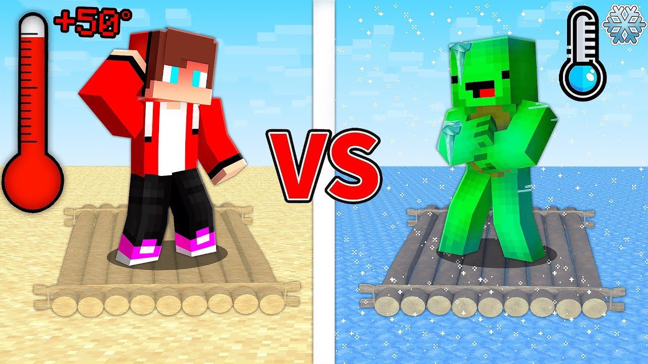 JJ On SAND RAFT Vs Mikey On ICE RAFT In Minecraft - Maizen - YouTube