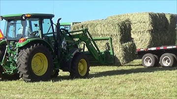 Loading And Hauling Large Square Bales With A John Deere 5085M & 6300