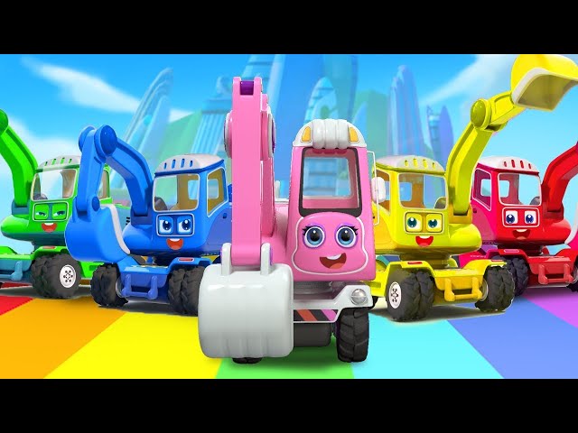 Ten Excavators Song | Learning Vehicles | Car Cartoon | Kids Cartoon | BabyBus - Cars World class=