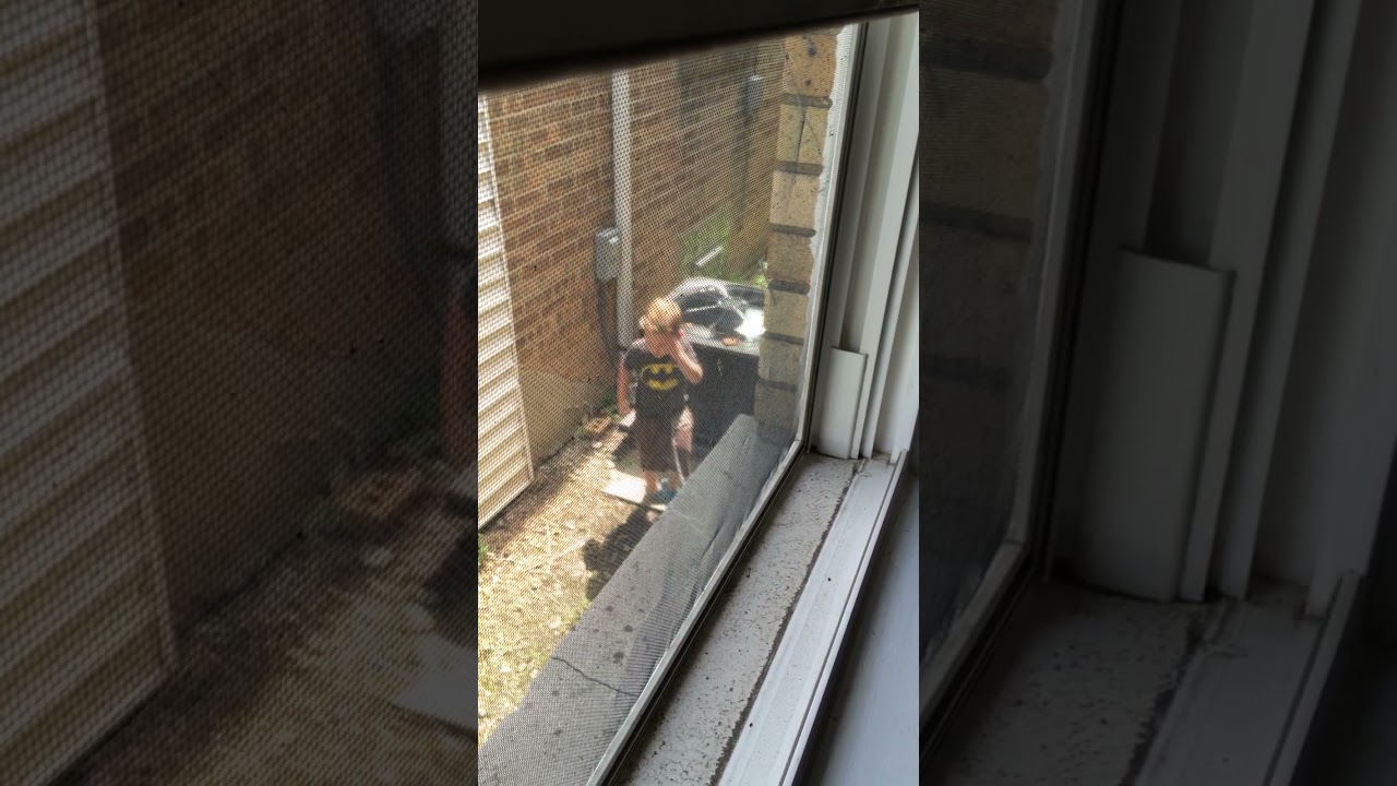 Boy puts rocks in outdoor air conditioner condenser fan/unit and gets hit on head