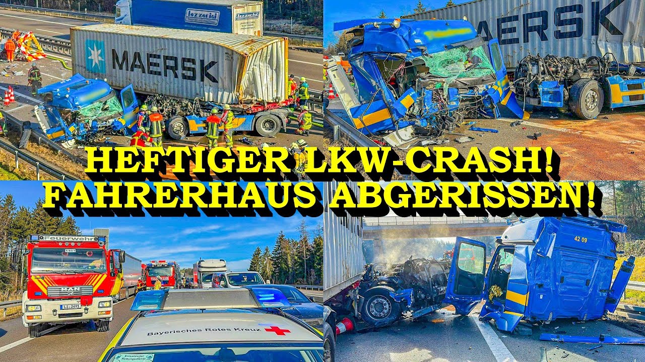 +++ HEFTIGER LKW-CRASH AUF DER AUTOBAHN +++ FAHRERHAUS KOMPLETT ABGERISSEN | FEUERWEHR IM EINSATZ