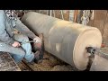Amazing woodturning creative art  carpenter working of giant wooden lathe extremely dangerous