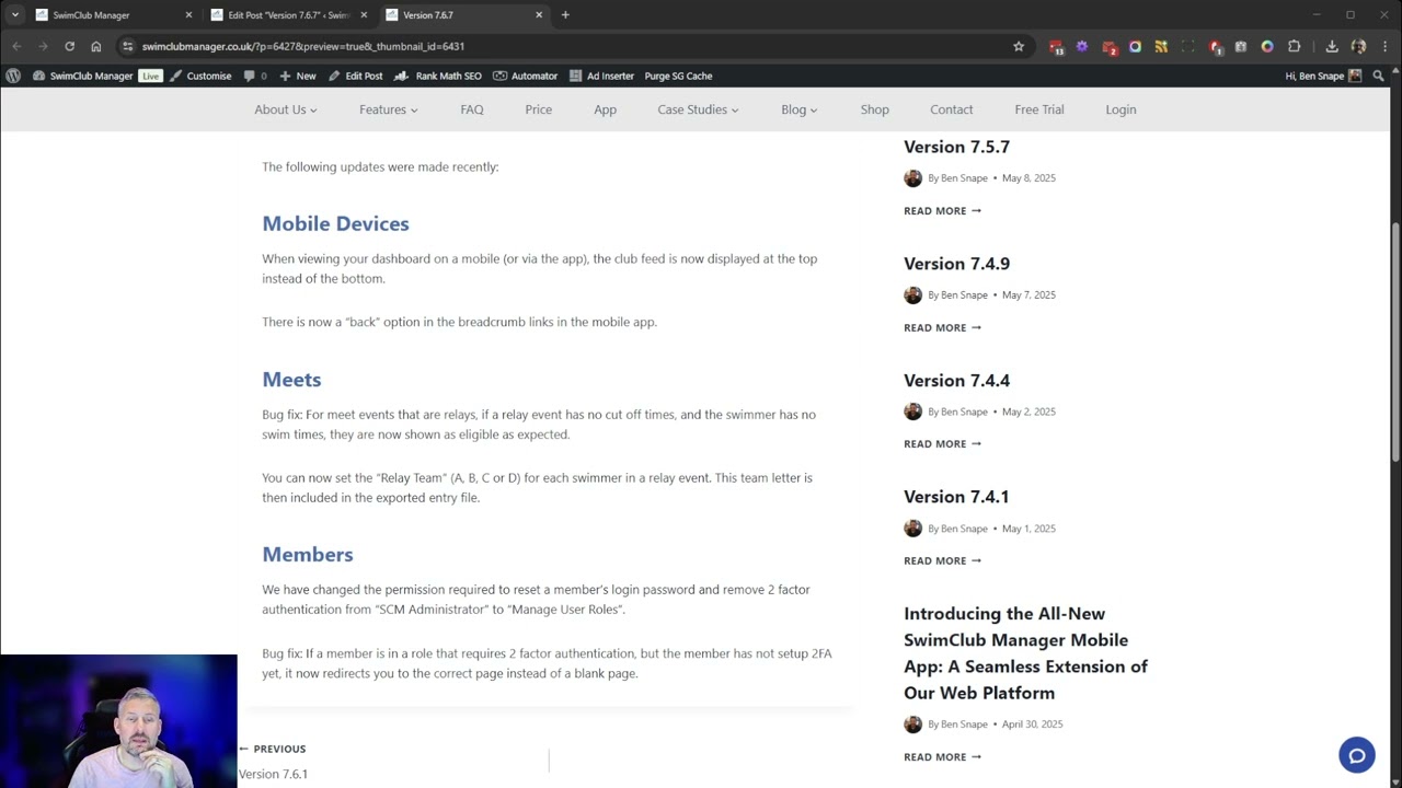 SwimClub Manager version 7.6.7 updates