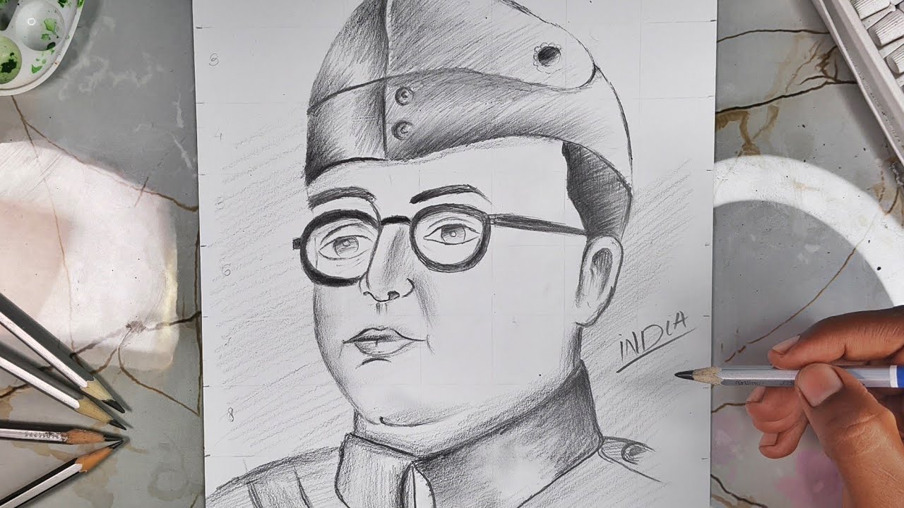 How to draw in Subhash Bose pencil shading step by step Drawing Subhash ...