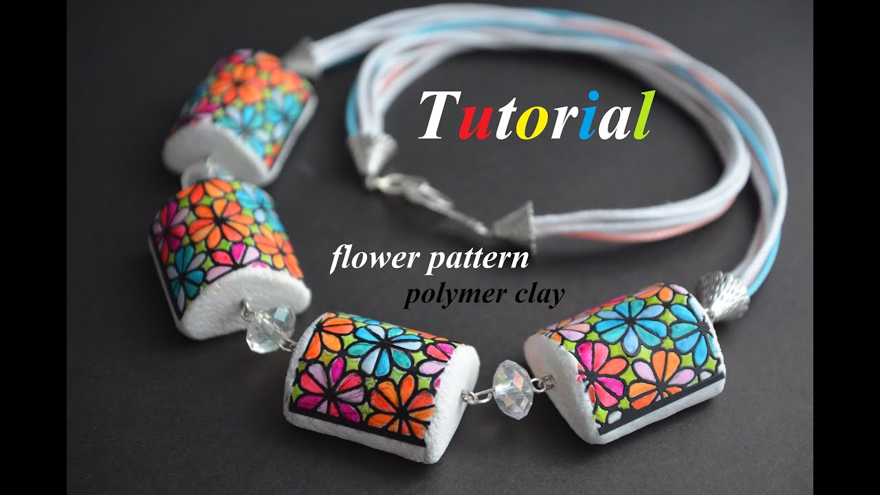 multicolored flower pattern on polymer clay tutorial FIMO цветные цветочные бусины полимерная глина