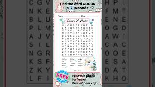 Colors of Winter Word Search-Find COCOA #wordsearch #winter #wordgames #puzzle #hotchocolate #cocoa
