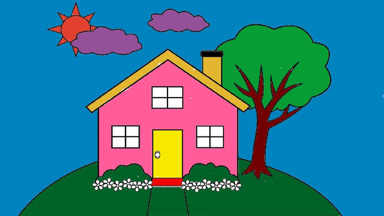 Drawing House for Learning Colors and Coloring Pages for 