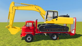 Yellow Excavator and Red Tow Truck for Different Transports | Help Construction Machines