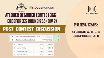 Atcoder Beginner Contest 366 + Codeforces Round 965 ( Div 2)  | Post Contest Discussion