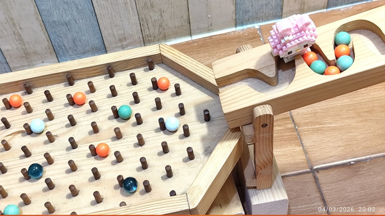 marble run race ASMR, wooden track, colour marbles #79