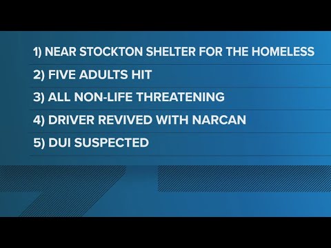 Five hurt after car hits pedestrians, pole in Stockton - YouTube