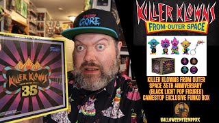 Killer Klowns from Outer Space 35th Anniversary Black Light Pop Figures Gamestop Exclusive Funko Box