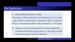 Backup Placement in WSNs in the Network Management Distributed Setting (10 Min)